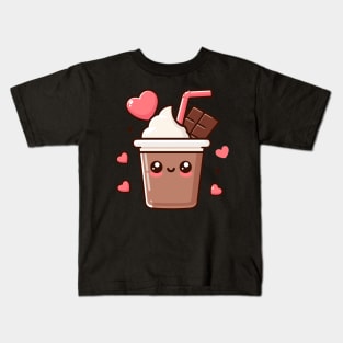 Cute Chocolate Milkshake with a Chocolate Bar and Hearts | Kawaii Food Art Kids T-Shirt